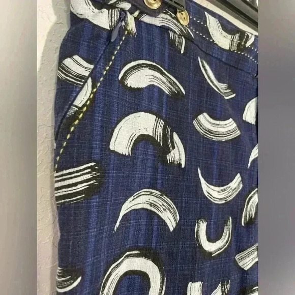 Anthropologie Cartonnier Blue Charlie Macaroni Brushstroke Trouser Pants Size 6 - Picture 5 of 12